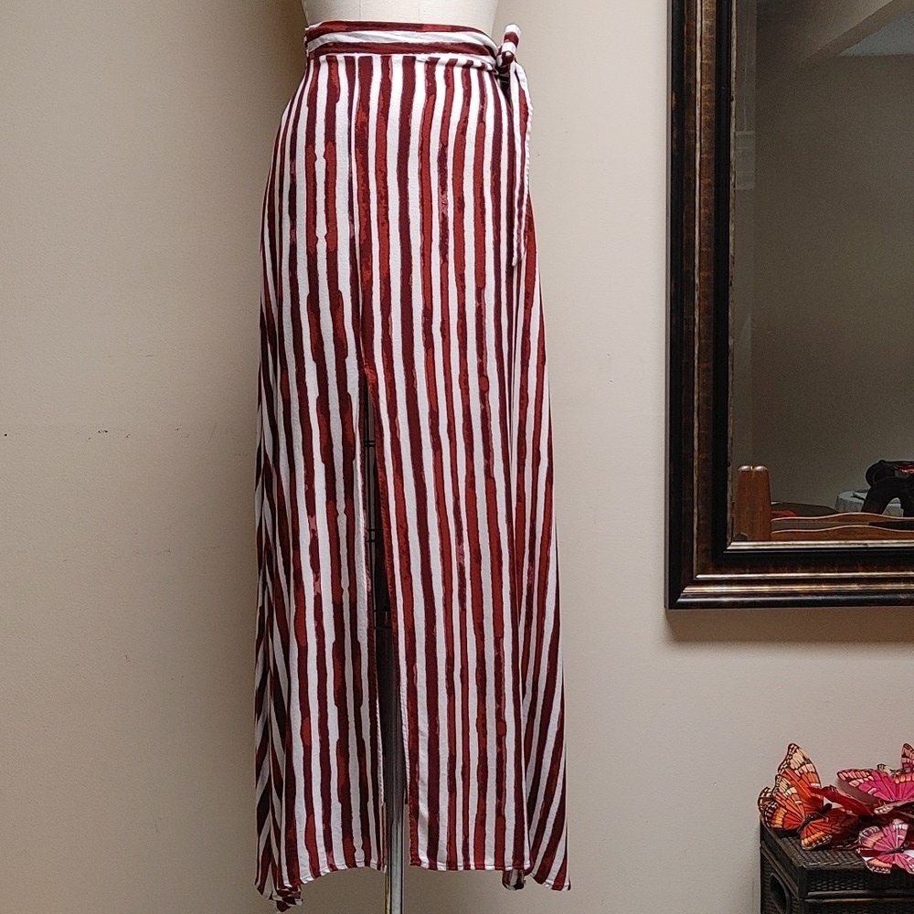 4Sienna Maxi High Waisted White & Burnt Orange Striped Skirt Size S